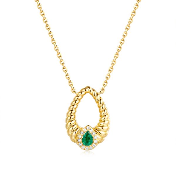 Yellow Gold Diamond  & Emerald  Necklace