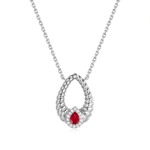 White Gold Diamond  & Ruby Necklace