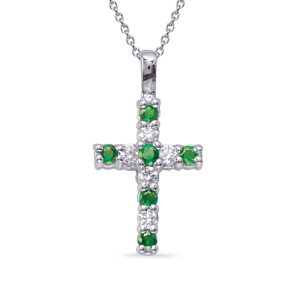White Gold Emerald & Diamond Cross White Gold Emerald & Diamond Cross