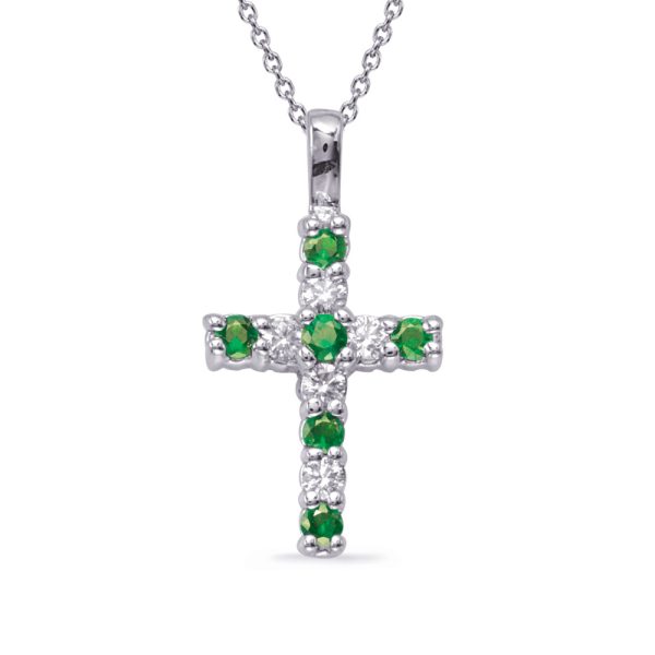 White Gold Emerald & Diamond Cross