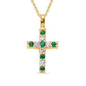 Yellow Gold Emerald & Diamond Cross Yellow Gold Emerald & Diamond Cross