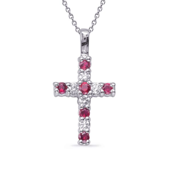 White Gold Ruby & Diamond Cross