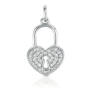 White Gold Heart Lock Charm