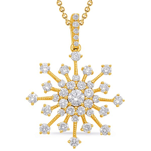 Yellow Gold Snowflake Diamond Pendant