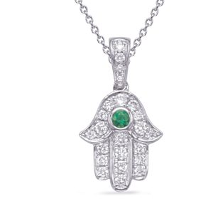 White Gold Diamond & Emerald Pendant White Gold Diamond & Emerald Pendant